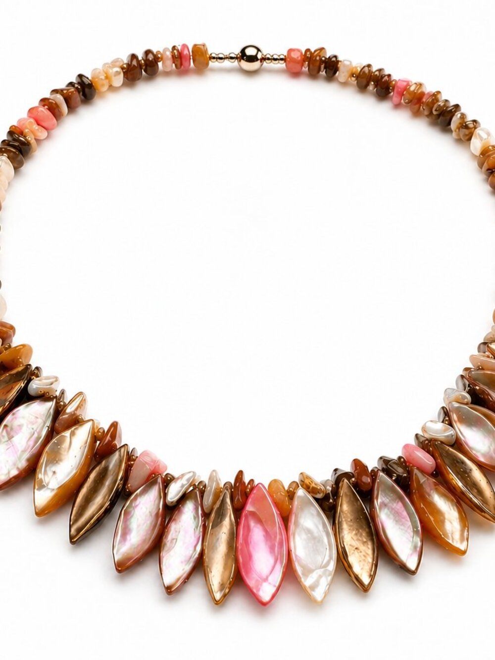 Vintage Boho Statement Necklace Natural Shells & Metal 40 cm Coastal Art